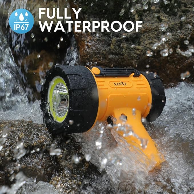 XINXI Rechargeable Spotlight with 1000000 lumens COB Floodlight, 6 Light Modes and USB Charger for Hiking, Boating, Hunting, IP67 Waterproof Handheld Flashlight with red Filter(Yellow)