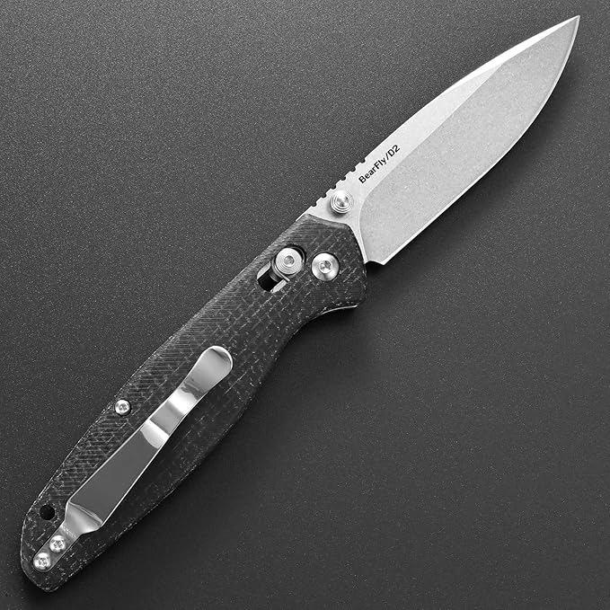 Eafengrow EF966 Folding Knife D2 Blade Micarta Handle with Pocket Clip EDC Tactical Knife thumb knobs Axis Lock EDC Multitool Knife (BLACK)