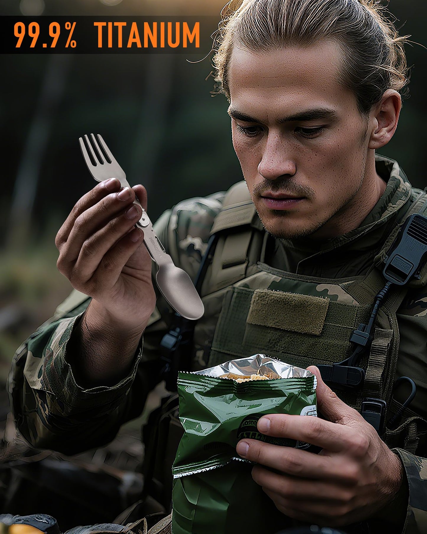 LIAOVEN Titanium Spork 3 in 1 Folding Camping Fork and Spoon, Ultralight Camping Utensil with