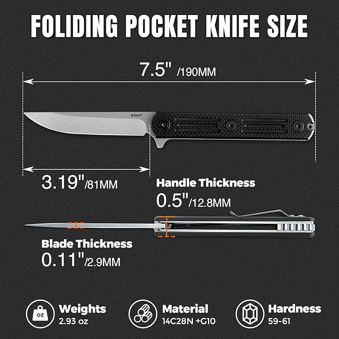 Folding Pocket Knife, 3.19” 14C28N Steel Blade G10 Handle Praxis Small Flipper Liner Lock EDC Folding Knife, Sharp Survival Camping Hiking Hunting Tactical Knives for Men (Black)