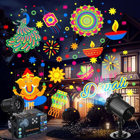 Happy Diwali Projector Lights Outdoor Festival LED Projector Decorations Elephant Sun on Dynamic Waterproof Outdoor Indoor Diwali Festival Projection for Landscape Garden Yard Patio Party