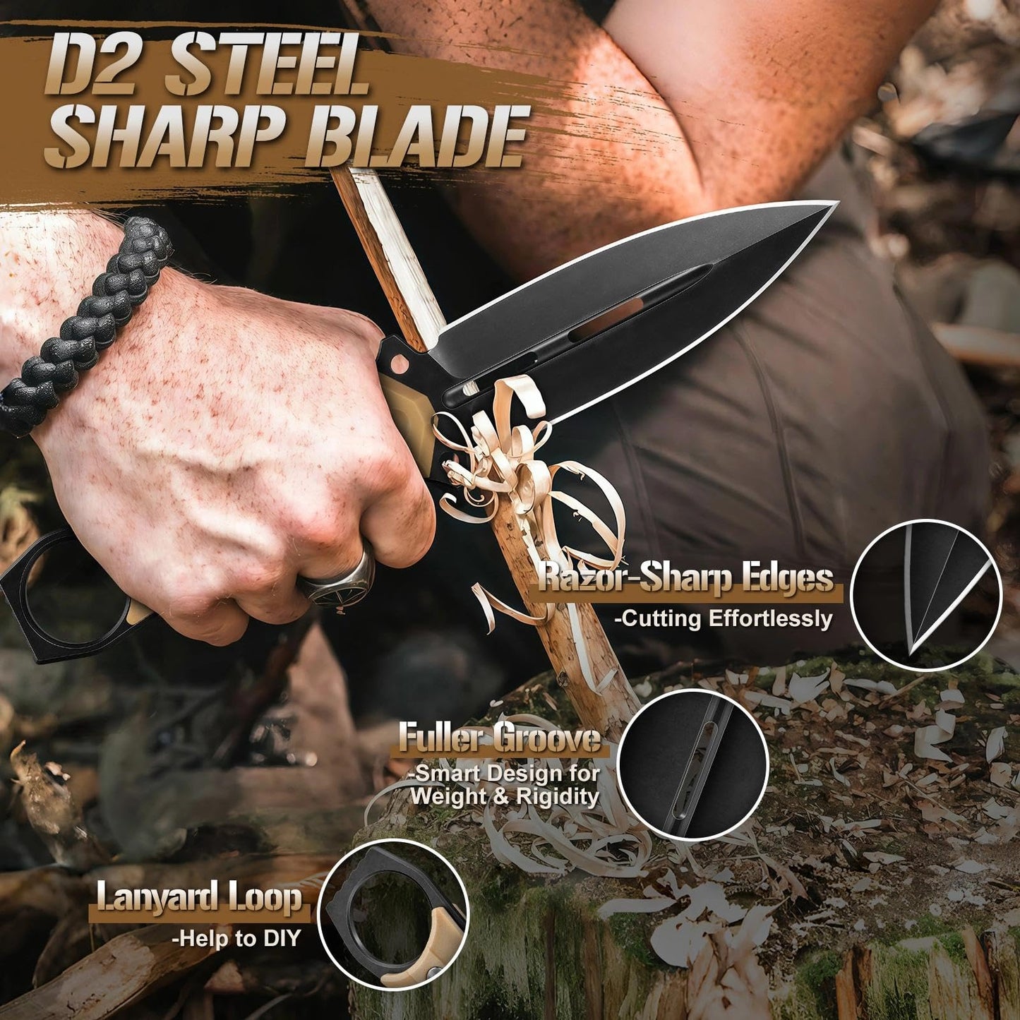 Freelander Tactical Fixed Blade Knife with Sheath - Survival Knives for Men