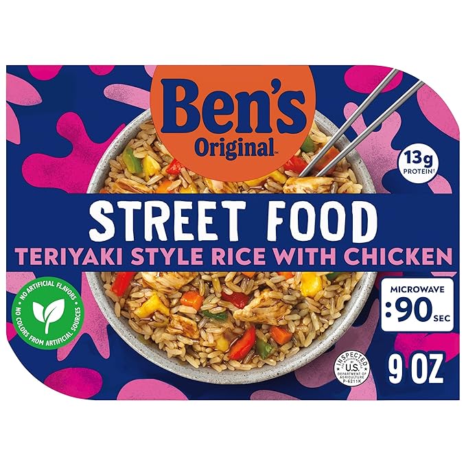 BEN'S ORIGINAL Street Food Teriyaki Style Rice with Chicken, Prepared Entrée, Microwave in 90 Seconds, 9 oz (Pack of 6)