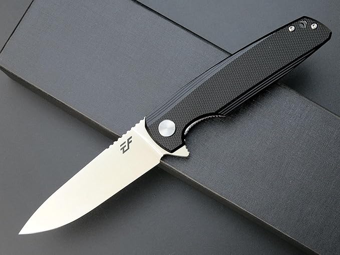 Eafengrow EF230 Folding Knife D2 Steel Blade G10 Handle Scales EDC Tool Knives for Outdoor Camping Hiking Working(black)