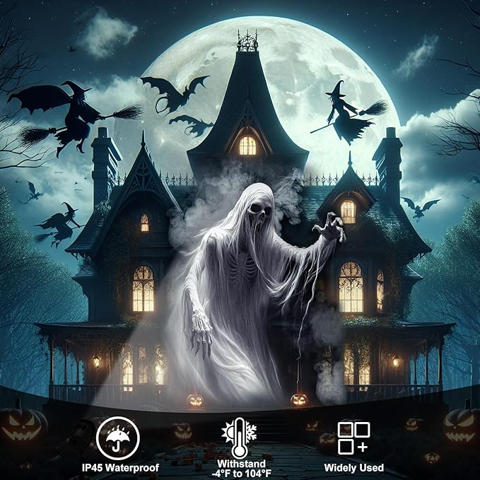 12 in 1 Halloween Projector Lights Outdoor 2025 Upgrade 3D Dynamic Window Indoor Decorations Skull Ghost Bats Witch Scary HD Patterns, 4 Colors, with Remote for Holiday House Garden Decor(Halloween)