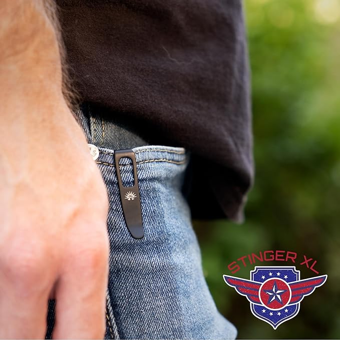 Off-Grid Knives - STINGER XL Folding Knife, 154CM Steel, Full Flat Grind, G10 Scales, Ceramic Bearings, Drop-Shut Action, Deep Pocket Clip, Left or Right Hand Carry, Camping & Tactical Use (Coyote)