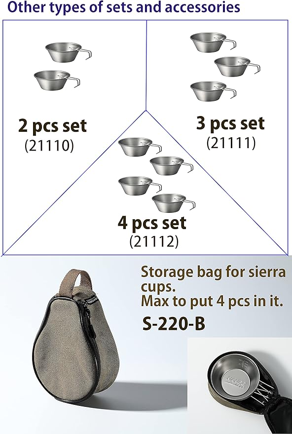 NANGOGEARNANGOGEAR Camping Sierra Cup 310ml 4pcs Set Food Grade Stainless Steel Dishwasher Safe (21112)