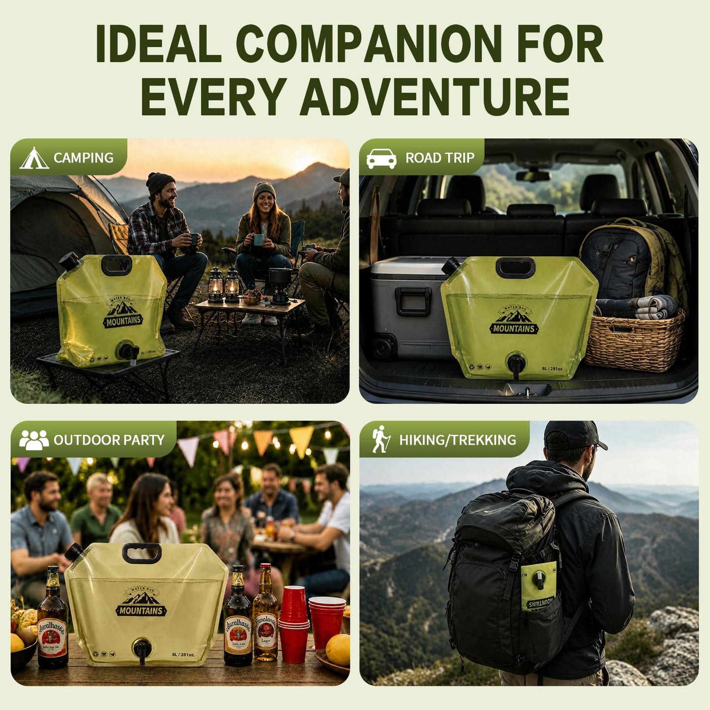2 Pack Camping Water Container, 2 Gallon Collapsible Water Jug with Spout