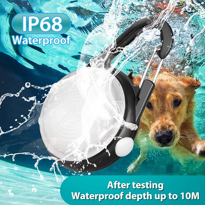 Dog Lights for Night Walking, 4 Modes IP68 Waterproof Dog Collar Lights Clip on, High Capacity Rechargeable Pet Accessories for Climbing, Running, Camping, 2 Packs (White)