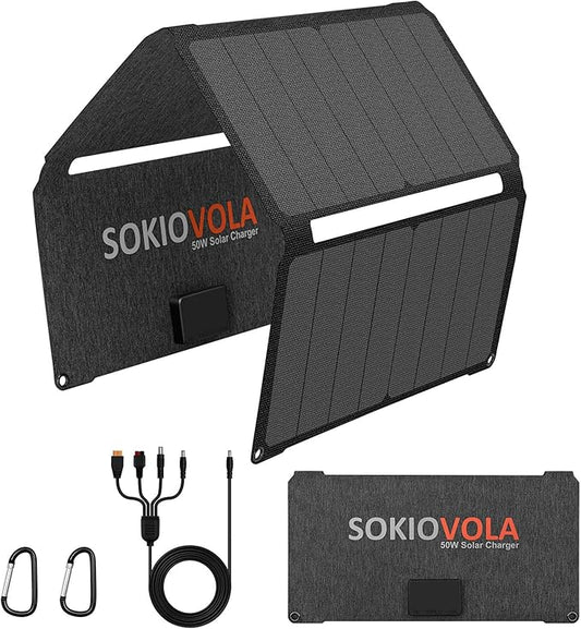 [Upgraded] Foldable Solar Panels 50W Portable Solar Panel Charger 3 Output Ports (USB-A USB-C DC) Folding Solar Panel for Camping Hiking RV Outdoor Activities