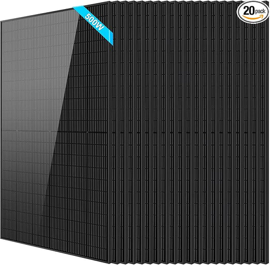 SUNGOLDPOWER 20PCS 500W Solar Panels Monocrystalline UL 61730, Grade A Solar Cell, Waterproof IP68, High Efficiency Solar Panel On/Off Grid Supplies for RV, Tiny house,Marine, Household (Total 10000W)
