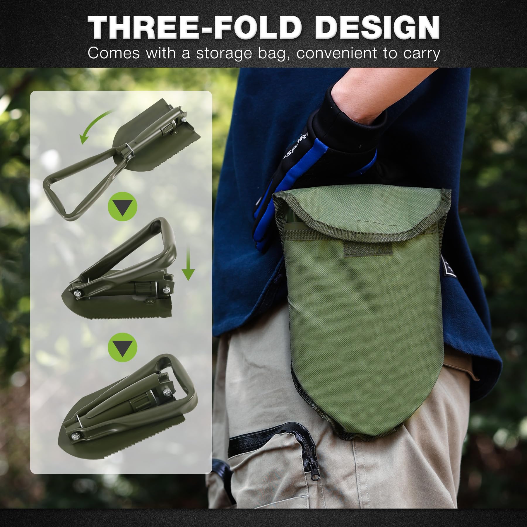 REDCAMP 23" Military Folding Camping Shovel w/Cover,Portable Shovel with High Manganese Steel