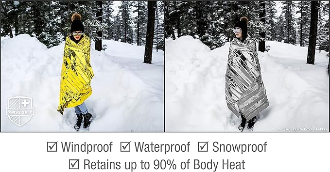 Swiss Safe 10 Pack Mylar Emergency Blankets for Survival - Compact & Insulated for Cold Weather - Designed for NASA, Outdoor, Running, Camping, Survival, First Aid Car Kit - Silver, 10 Pack