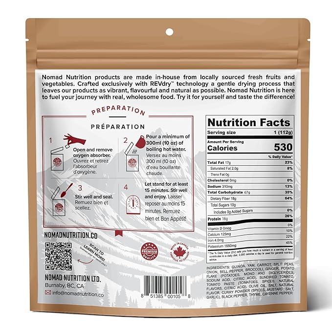 Nomad Nutrition Caribbean Curry | Instant Freeze Dried Backpacking & Camping Food | Plant-Based, Non-GMO Hiking Meals with High-Energy, Vegan, Gluten-Free | 112g - 1 Pack