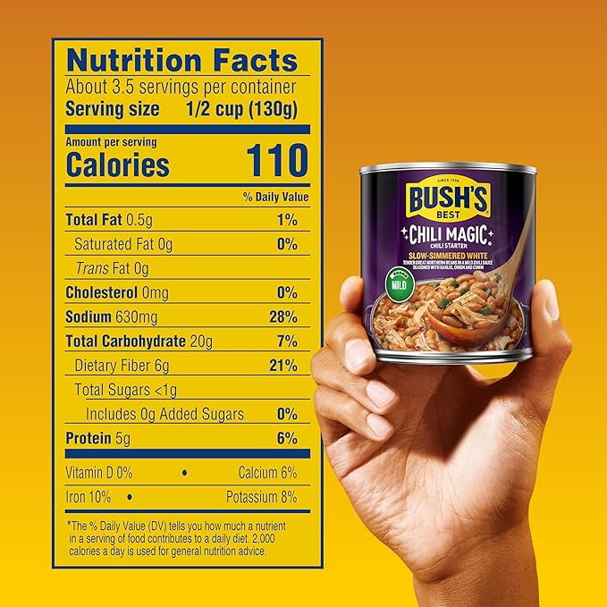 BUSH'S BEST 15.8 oz Canned Slow-Simmered White Chili Magic Starter, Source of Plant Based Protein and Fiber, Low Fat, Gluten Free, (Pack of 12)