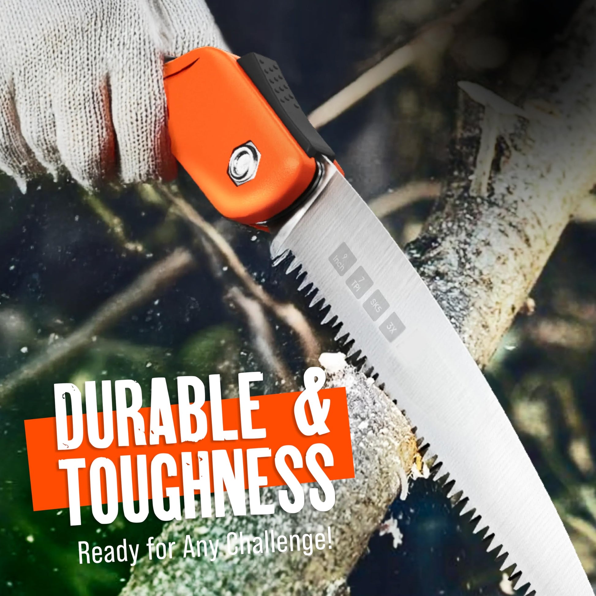 Folding Camping saw 14 Inch - Heavy Duty Pruning Saw with Triple-Cut SK5 Blade, 7 TPI Razor Teeth