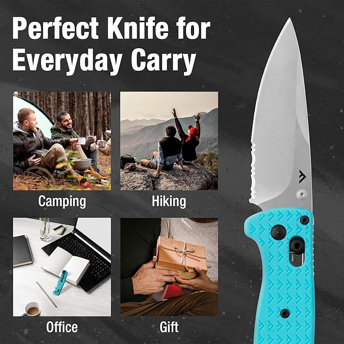 FLISSA 4.5" Folding Pocket Knife, Lightweight EDC Pocket Knife with Axis Lock, 3.2" AUS-8 Steel Blade, Sharp Camping Hiking Knife with Pocket Clip, Unique Tool Gift for Men, Dad (Blue)