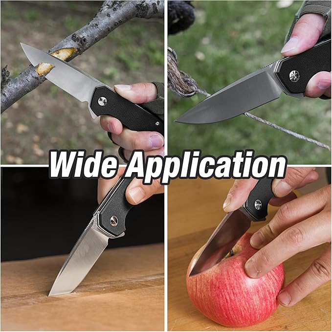 FLISSA Pocket Knife, Folding Tactical Knife with G10 Handle, D2 Blade, Liner Lock, Pocket Clip, EDC Knife for Hiking, Camping, Survival, Indoor and Outdoor Activities(Black)