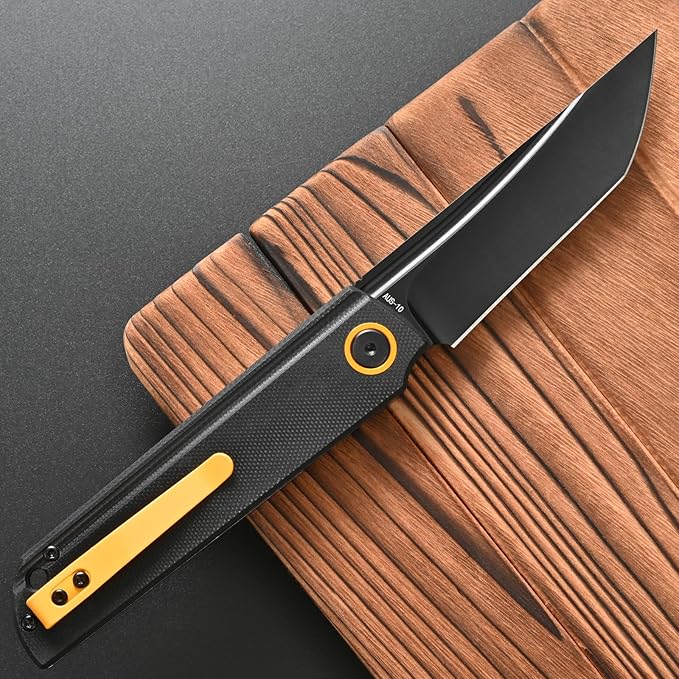 FF15 Folding Pocket Knife, AUS-10 Steel Blade G10 Handle EDC Tool Knife Pocket Clip for Men Women Outdoor Camping, Hunting, Survival(Black)