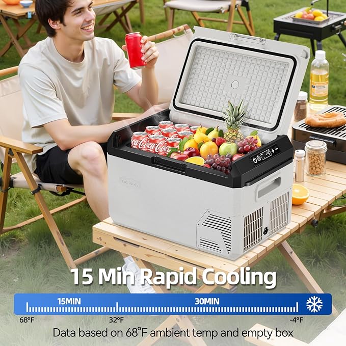 12V Car Refrigerator, 32QT Portable Freezer Compressor Cooler with Reversible Door, 100–240V AC / 12V / 24V DC Powered, for Truck Van RV Camper SUV Travel Camping Road Trips Tailgating,-4℉-50℉