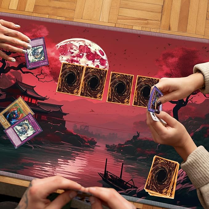 Playmat for MTG, 24 x 14 inches Game Play Mat for MTG TCG and Other Card Games, Trading Card Game Play Mat Desk Mats with Stitched Edges Non-Slip Base, Fullmoon Scene