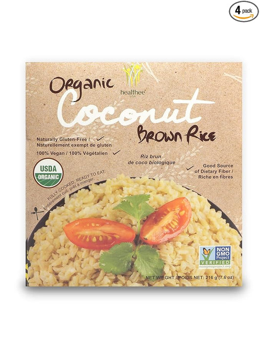Healthee Organic Brown Rice, Gluten Free, Fully Cooked and Ready-to-Eat, USDA Certified Organic, GMO-Free, Microwaveable (Coconut, Pack of 4)
