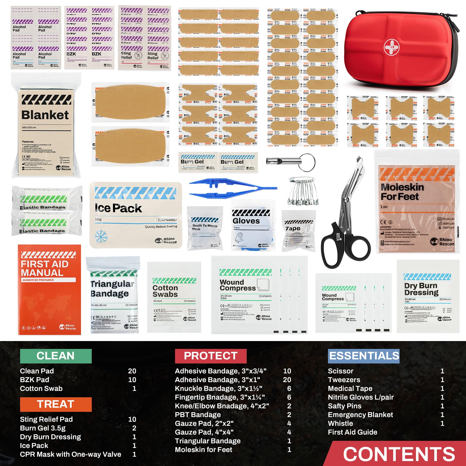 RHINO RESCUE EVA First Aid Kit Small Waterproof Travel Emergency Kit (Red)