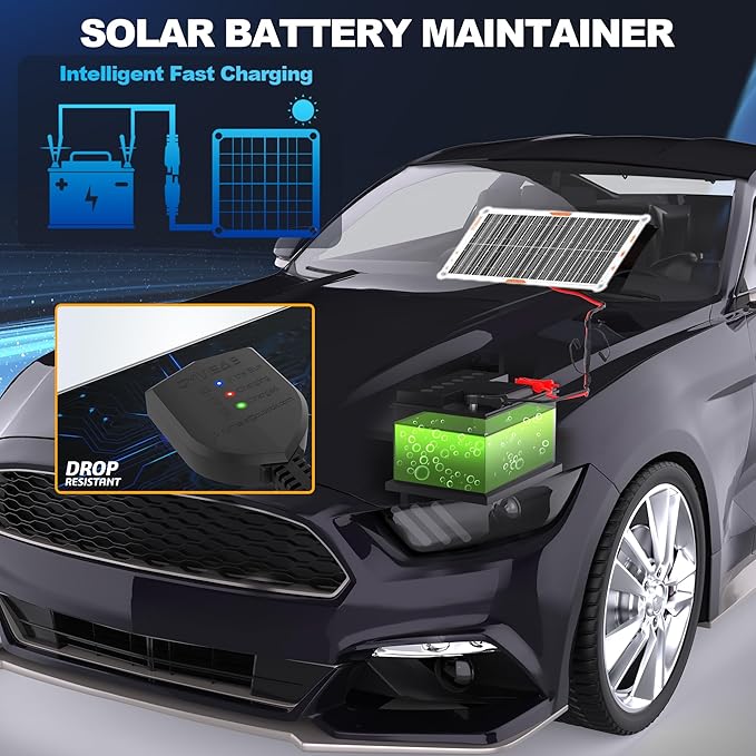 OYMSAE White 10W Solar Car Battery Charger Portable 12V Trickle Battery Charger & Maintainer Waterproof Solar Panel for Car Boat Automotive RV