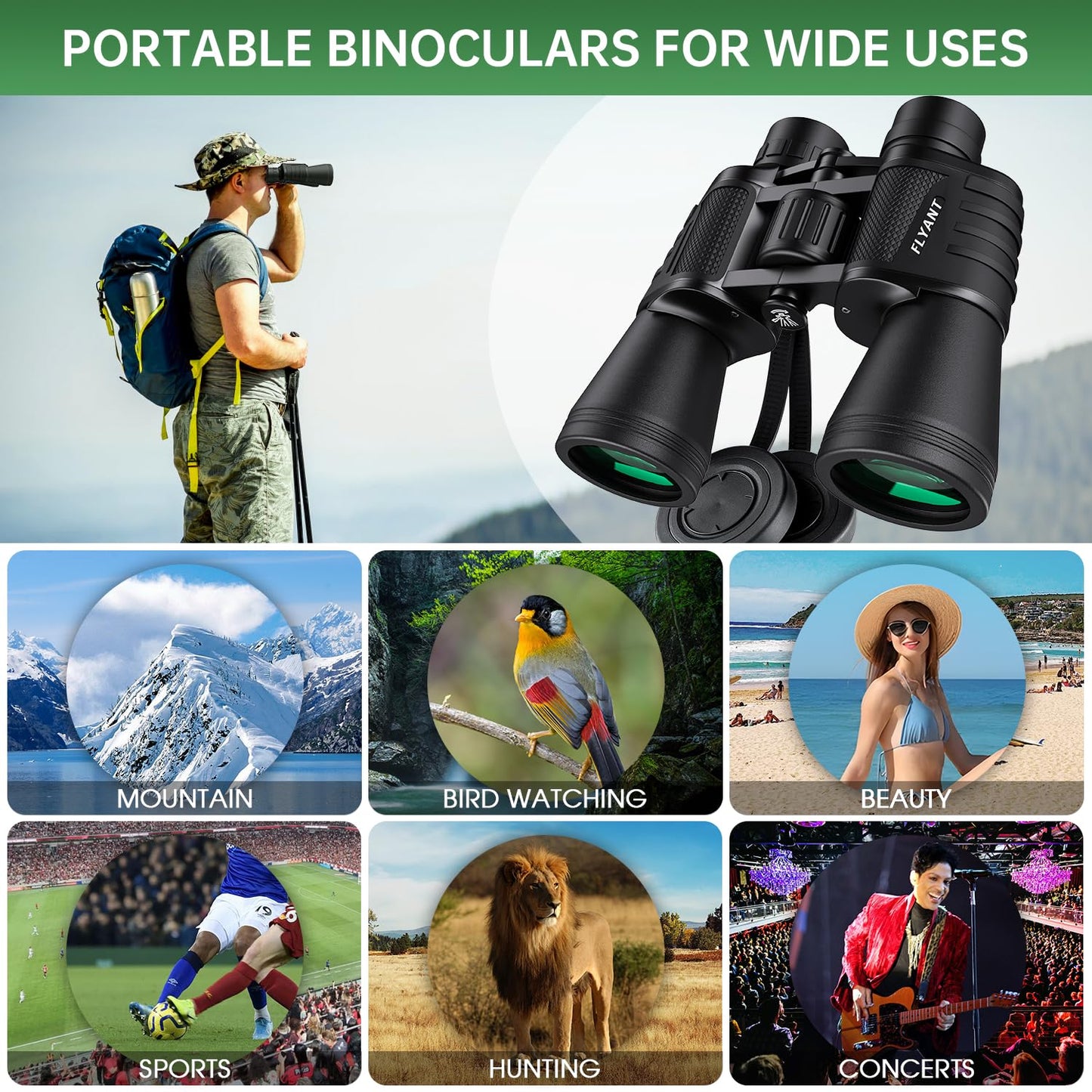 20x50 High Powered Binoculars for Adults, Waterproof Compact Binoculars with Low Light Vision for