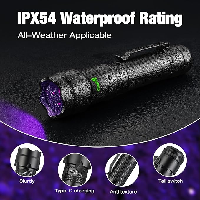 ULTRAFIRE 395nm UV Flashlight Rechargeable - 15W High Power Ultraviolet Blacklight for Pet Urine Detection,Resin Curing,Minerals,Blood Trail Tracking 502UVN PRO