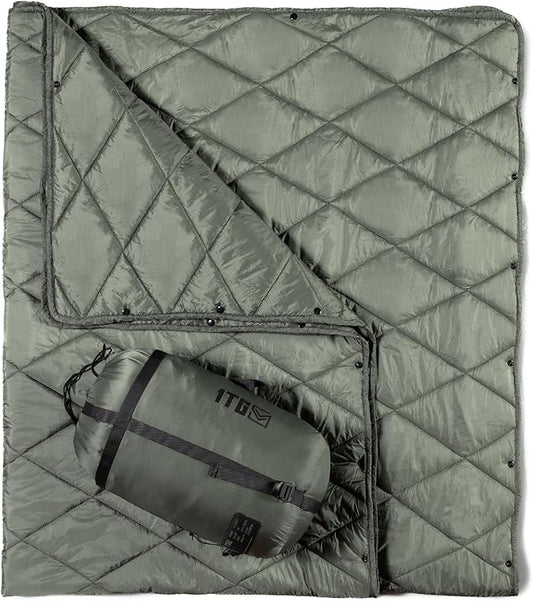 Camping Blanket - Packable, Ultra Warm and Lightweight with Snap Button Backpacking Quilt, for Sleeping, Outdoors, Travel, and Indoor Use - Olive Green
