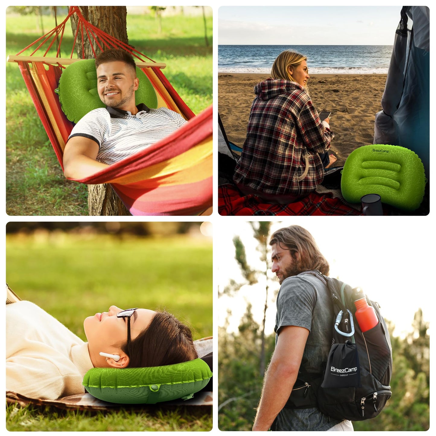 BreezCamp Inflatable Camping Pillow, Travel Blow Up Air Pillow, Neck Lumbar Support Ultralight