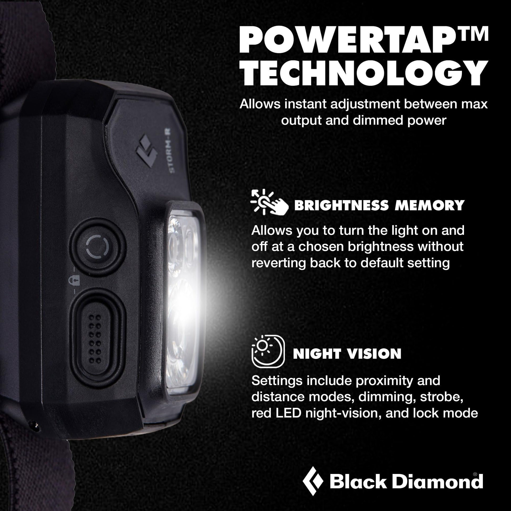 BLACK DIAMOND Storm 500-R Headlamp, Rechargeable, Dimmable Bright, BD Black