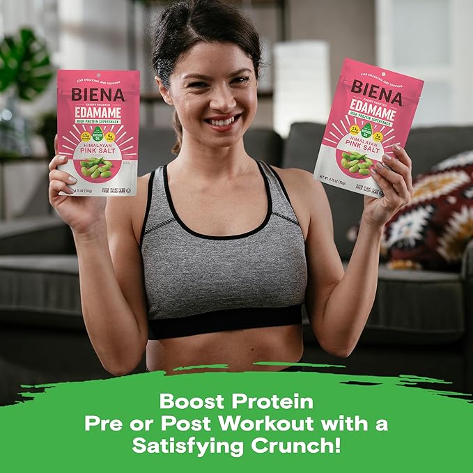 Biena Crispy Roasted Edamame Beans Snack ??High Protein Snack for Adults & Kids, 12g-13g Protein per Serving - Made with Avocado Oil ??Vegan, Low Carb, Gluten-Free ??3-Pack 4.75oz, Himalayan Pink Salt