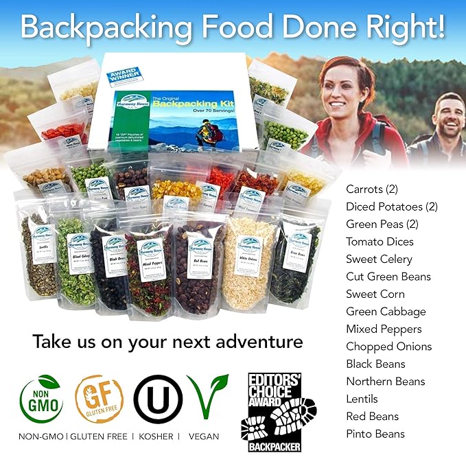 The Backpacking Kit - 18Ct Premium Lightweight Meals in 1 Cup Resealable Pouches by Harmony House Foods, Single Set White