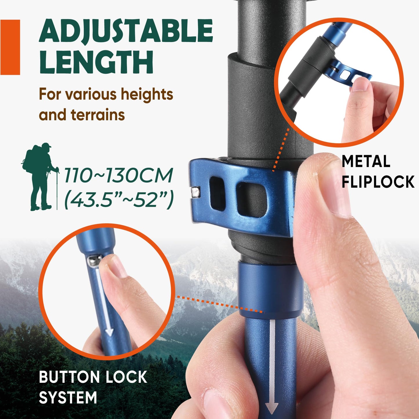 TREKOLOGY Trek-Z Cork Grip Trekking Poles – Lightweight Folding Hiking Poles, Adjustable Height