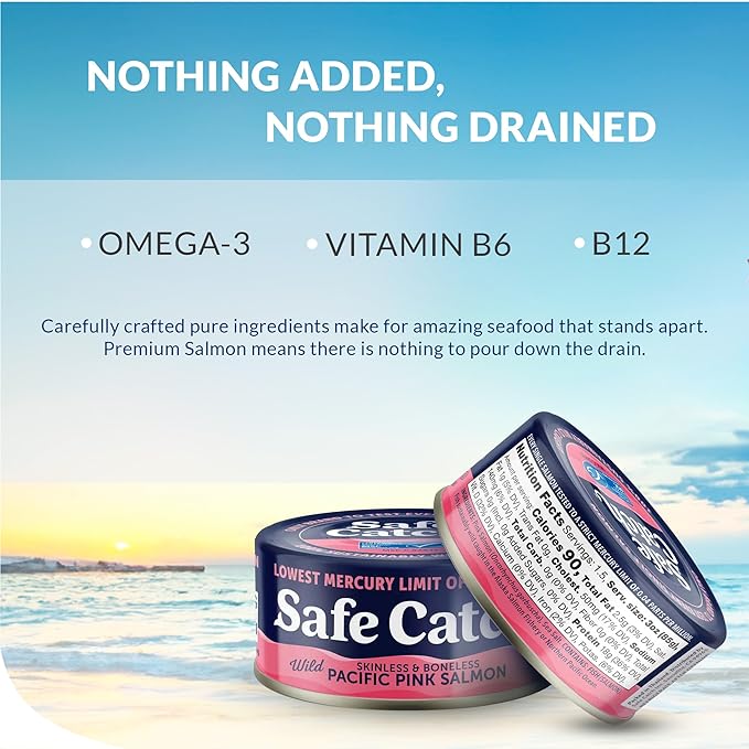 Safe Catch Wild Pink Salmon Canned Wild-Caught Skinless Boneless Salmon Fish Every Can Of Salmon Is Mercury Tested Kosher, 6-Pack Salmon Cans 5oz