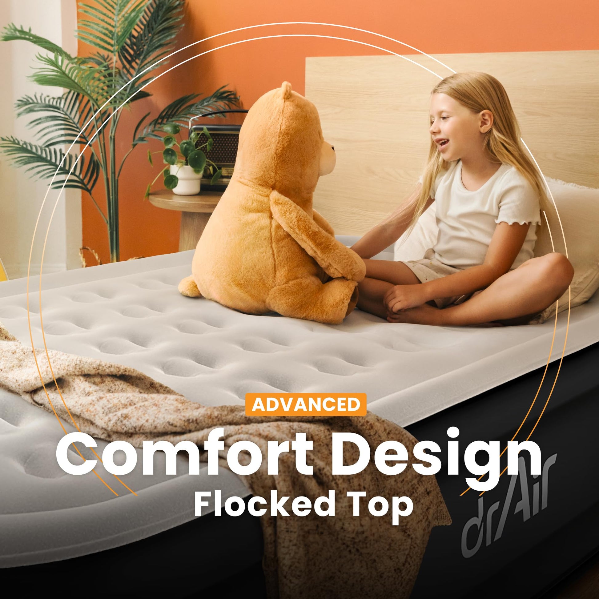 Dr. air Queen Air Mattress with Built-in Pump, 18" Raised Blow Up Mattress, 800 lbs Max Honeycomb
