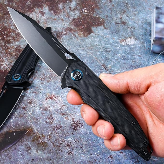 VNLA Folding Pocket Knife.with Flipper Opening,Sandvik 14C28N Blade, G10 Handle,with Pocket Clip,for Men Women,Sharp Outdoor Tool EDC Knives (Black Blade)