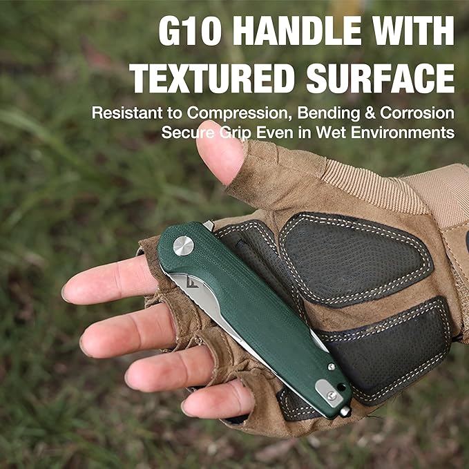 FLISSA Multitool Pocket Knife, 3.3" D2 Blade with G10 Handle, Liner Lock Folding Knife with Glass Breaker, Screwdrivers, Bottle Opener & Rope Cutter for EDC, Survival, Camping, Hiking