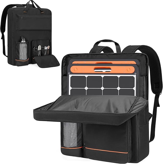 Solar Panel Storage Bag, Travel Backpack Compatible with Jackery SolarSaga 100W 100X 200W, Padded Carrying Case for 2 Panels, Portable Carrier with Pockets
