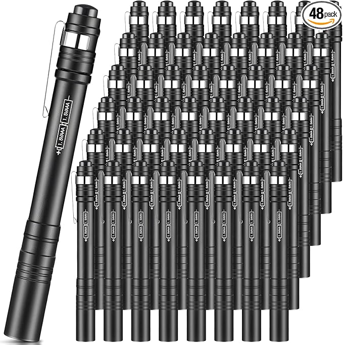 48 Pack Mini Pen Flashlights Bulk LED Pen Lights Aluminum Pocket Flashlights with Clips Small Handheld Torches Gifts for Camping Hiking Emergency Outdoor (Black)