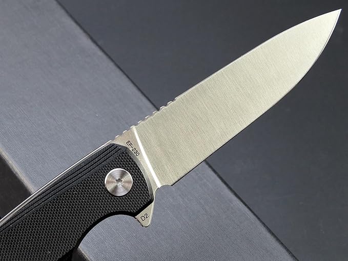 Eafengrow EF230 Folding Knife D2 Steel Blade G10 Handle Scales EDC Tool Knives for Outdoor Camping Hiking Working(black)