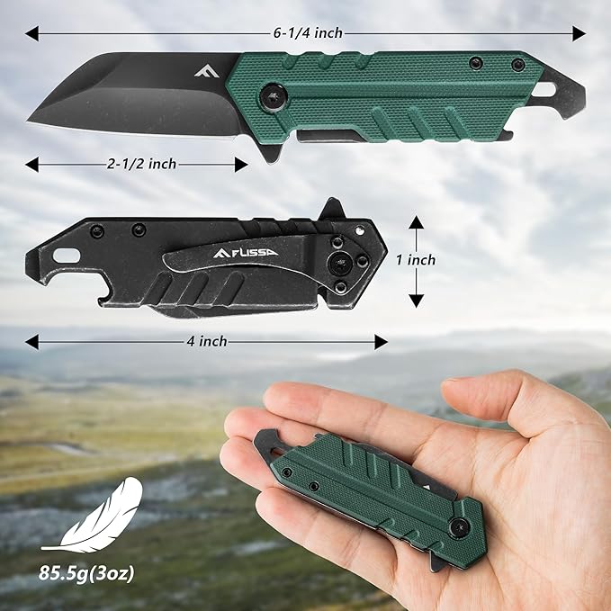 FLISSA Folding Knife, 4" Small Pocket Knife with Bottle Opener and Slotted Screwdriver, Dual Craftsman Handle, EDC Pocket Knife for Hunting, Survival, Camping and Outdoor Activities