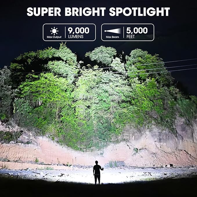 Rechargeable Spotlight, 99,000 Lumens Super Bright Handheld Led Flashlight, Outdoor Spot Light with Cob Light and Solar Panelsfor Boating Camping