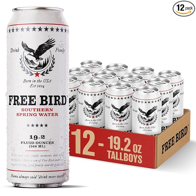 Free Bird, Southern Spring Water, 12-Pack (19.2oz Tallboy Cans) ??Crisp & Clean Blue Ridge Mountain Water, Naturally Sourced