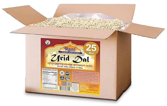 Rani Urid/Urad Dal (Split Matpe Beans Skinless) Indian Lentils 400oz (25lbs) 11.36kg Bulk Box ~ All Natural | Gluten Friendly | Non-GMO | Kosher | Vegan | Indian Origin
