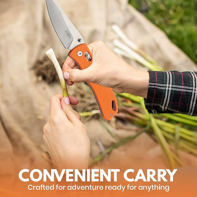 Rite Edge Premium 4.25" Moss G10 Rolling Lock (RLS) Folding Knife ??Stainless Steel Blade, Green G10 Handle, Belt Clip Tactical Survival Fishing Camping Knife - Orange