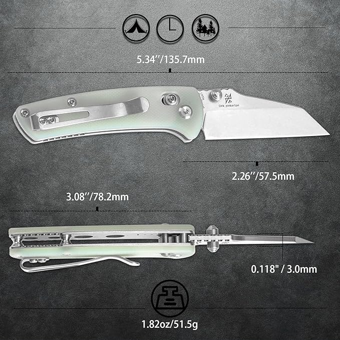 KANSEPT Little Main Street Pocket Folding Knives EDC Axis Lock Camping Knife 2.26'' Stonewashed 154CM Blade Knife with Jade G10 Handle for Men Women Everyday Carry T2015V5