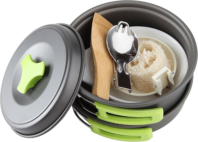 MalloMe Camping Cookware Mess Kit for Backpacking Gear ??Camping Cooking Set - Camping Pots and Pans Set - Backpacking Stove/Portable Stove Compatible - Camp Kitchen Equipment Accessories Pot